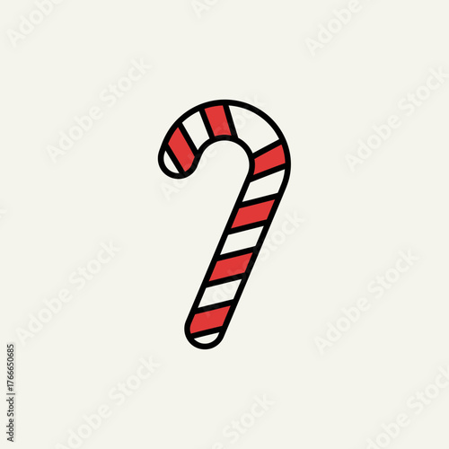 Wallpaper Mural Illustration of a red and white striped candy cane with a black outline on a light cream background Torontodigital.ca