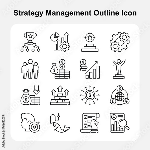 Planning, analysis, and workflow strategy Outline icons set 3