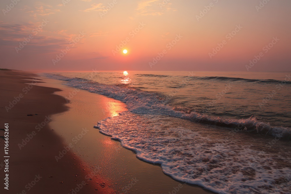 Fototapeta premium Hamptons Ny. Deserted Beach at Sunset, End of a Calm Day