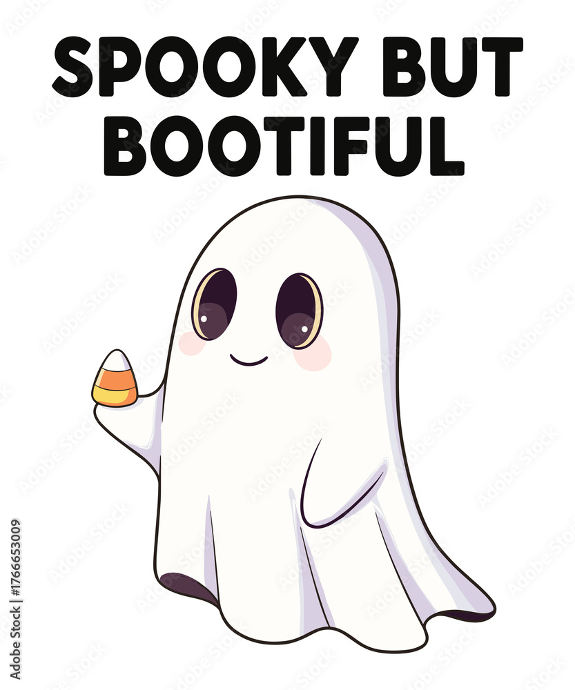 Obraz premium Spooky But Bootiful Cute Ghost Holding Candy Corn Transparent