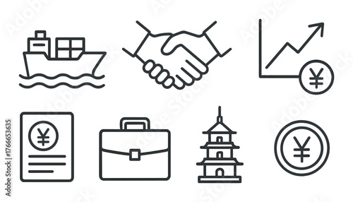 Economic growth and trade symbols with currency and business icons