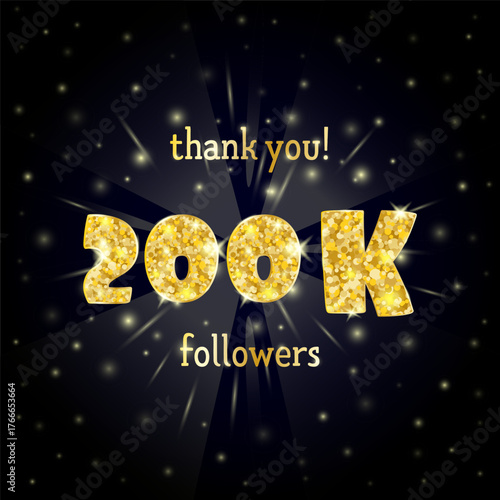 Vector illustration of  gold design for a thank you 200K followers.