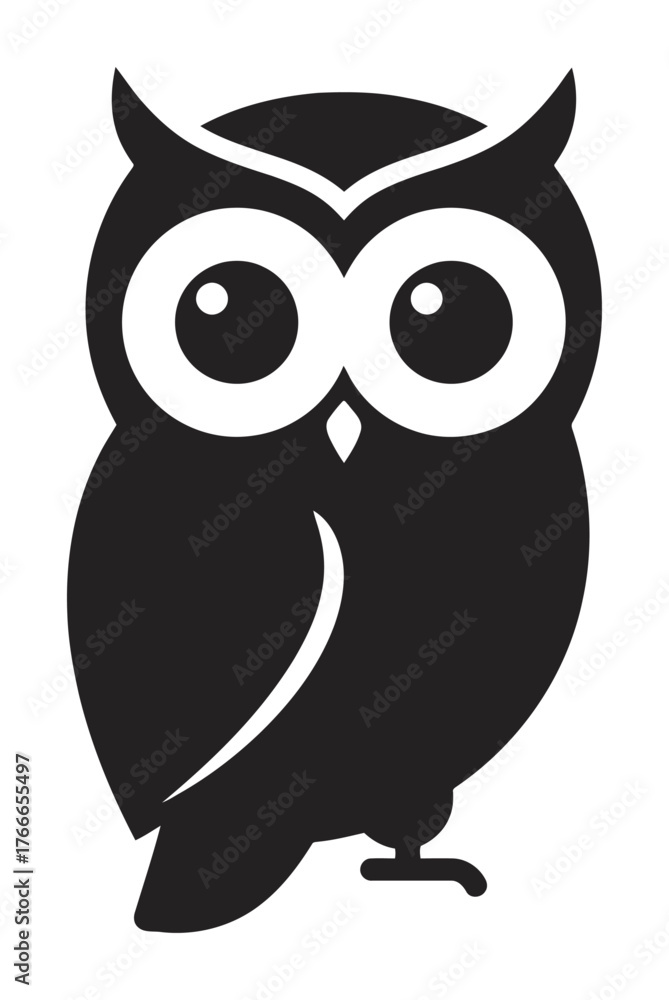 Fototapeta premium Minimalist Owl Icon: Wise Animal Vector, Flat Design, White Background