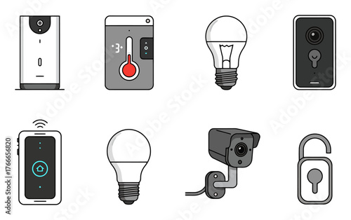 Minimalist Smart Home Device Vector Icons Set on White Background