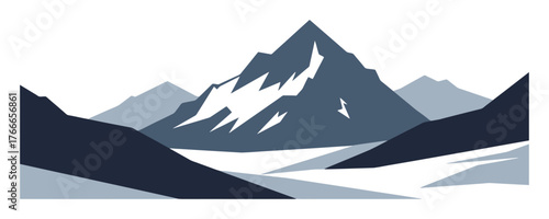 Minimalist Snowy Mountain Vector Landscape - Clean Flat Design