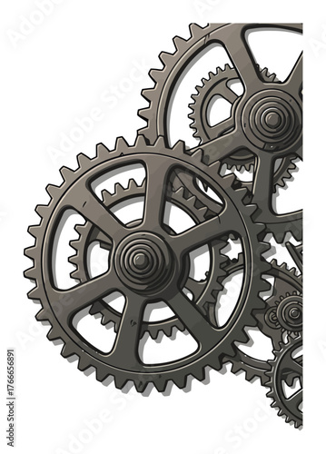 Steampunk Gears Vector Composition | Minimalist Metallic Design | Clean Lines White Background