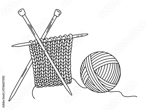 Minimalist Knitting Needles and Yarn Ball Vector Icon - Hobby & Craft Concept