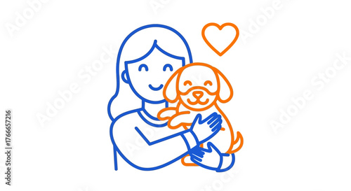 Woman embracing a puppy with love and a heart A heartwarming illustration of affection