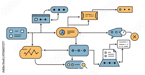 Minimalist Vector Workflow Diagram, Clean Lines, High Contrast, Business Process Concept