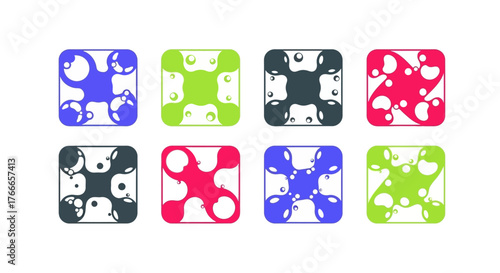 Abstract Cross-Shaped Icons in Squares Colorful Graphic Elements