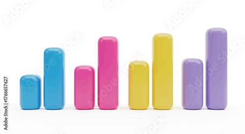 Colorful 3D bar chart demonstrating data visualization, business growth, and statistical analysis. Perfect for financial reports, marketing analytics, and progress tracking, 