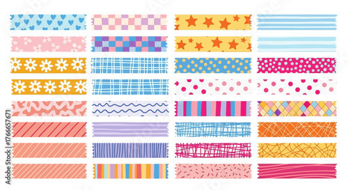 A vibrant collection of colorful decorative tapes with various patterns and textures for crafting and design projects