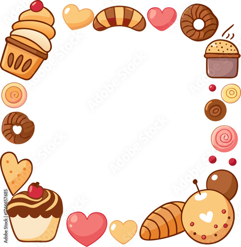 vector illustration of a frame with cakes