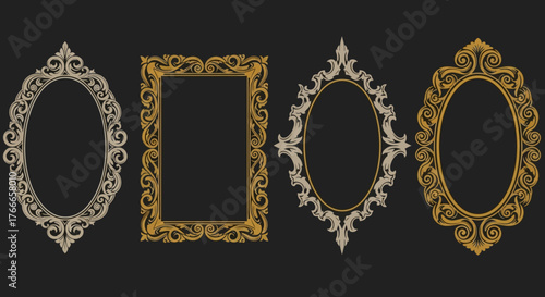 Ornate Decorative Frames Collection Vintage Gold and Silver Borders