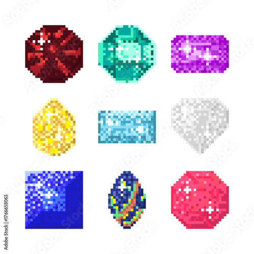 Item of Pixel game with Diamond and Gemstone on white background.