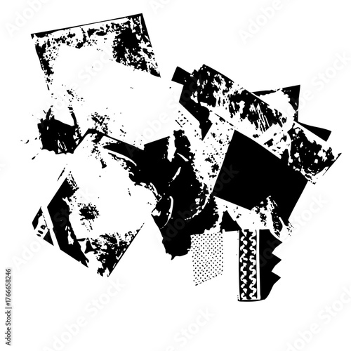 Abstract shapes interact dynamically in a composition