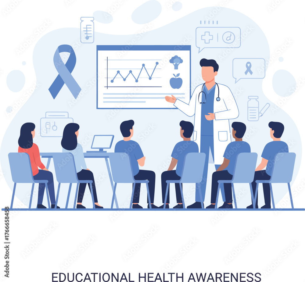 Fototapeta premium Educational health awareness presentation with doctor and audience.