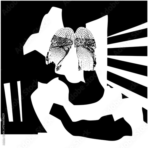 Owl face confronts abstraction in composition