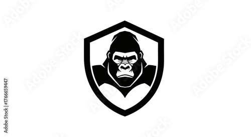 A striking black and white shield emblem featuring a powerful gorilla's face.