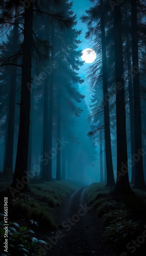 forest in the fog dark and moody