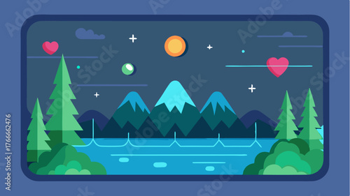 A serene naturethemed game displaying an interface with biofeedback elements allowing users to visualize their heart rate and relaxation levels while exploring.