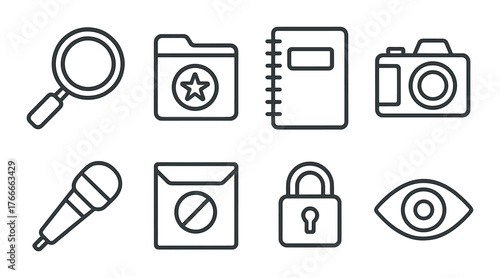 Collection of technology and security icons on dark background