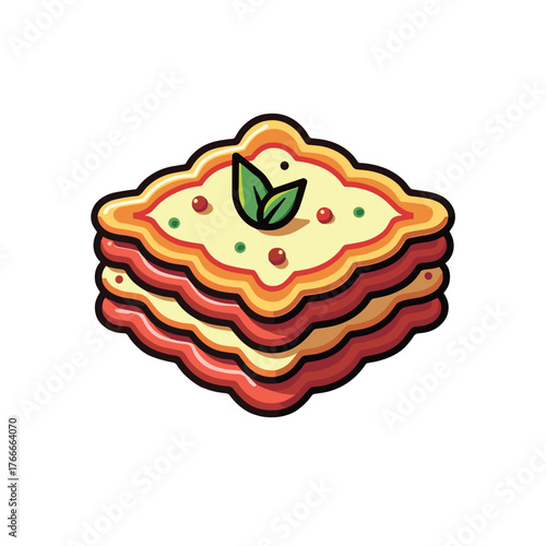 Fresh lasagna with basil, a delicious Italian dish. Layers of pasta, cheese, and sauce make up this lasagna dish, beautifully styled with simple illustration. Present lasagna dish for food blogs,