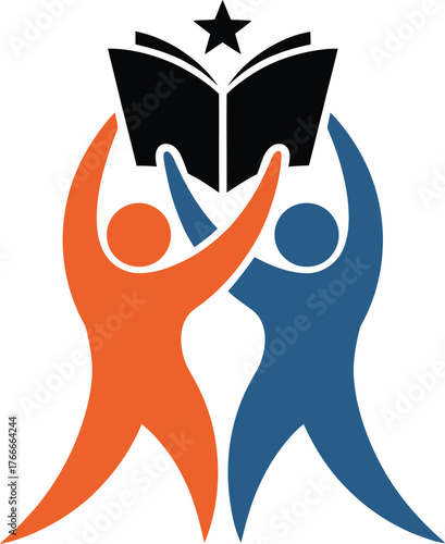 People Holding Up a Book with a Star - Education Icon