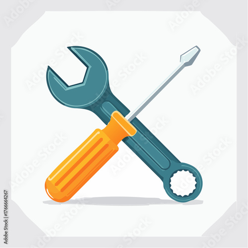 A stylized illustration of a wrench and a screwdriver crossed over each other, symbolizing tools and repair.