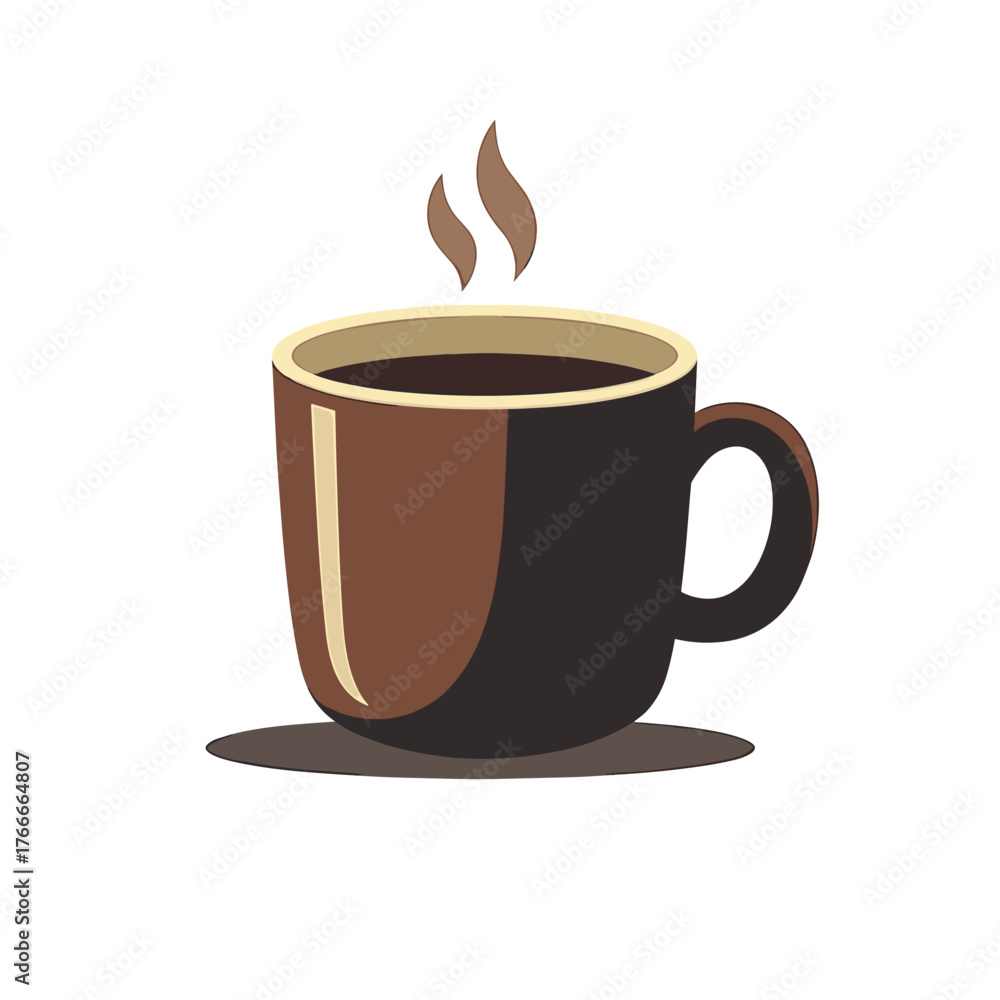 Obraz premium Simple mug of coffee depicted with rising steam against pure white background, isolated coffee is perfect for websites. Mug with coffee is a beverage for morning. Coffee image for social media.