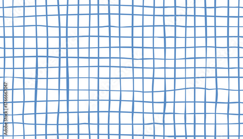 Seamless blue gingham pattern with hand-drawn grid. Traditional textured tartan for fabrics, textile design, wrapping paper, wallpaper, packaging, and graphic backgrounds.