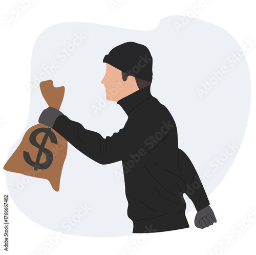 thief carrying money bag. thief carrying stolen money bags running criminal 