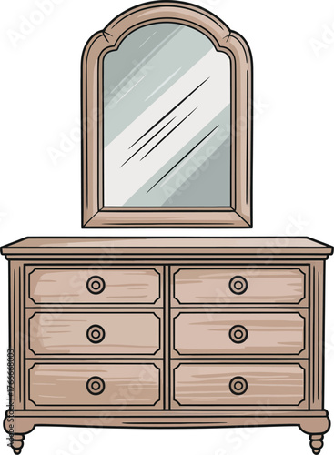 Wooden Dresser with Mirror Illustration