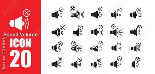 20 Mute and Sound Off Icon Set Collection. 