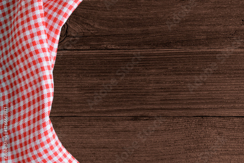 Checkered Tablecloth on Wooden Background