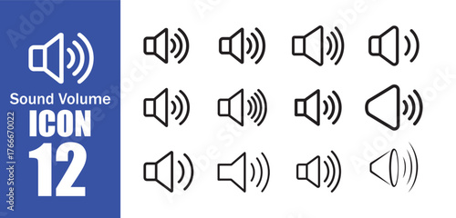12 Sound Volume Speaker Icon Set Collection. Speaker icon with sound waves, audio and communication symbol . Vector Illustration eps 10