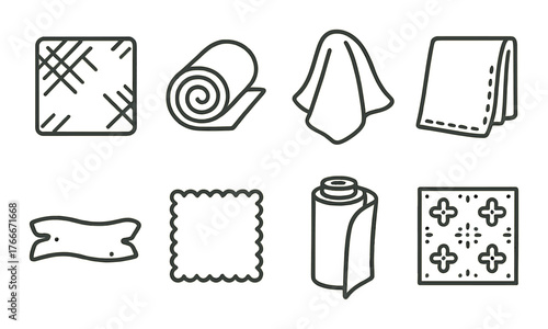 Vector icons of various fabrics and textiles on green background