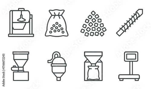 Industrial equipment icons for food processing and packaging