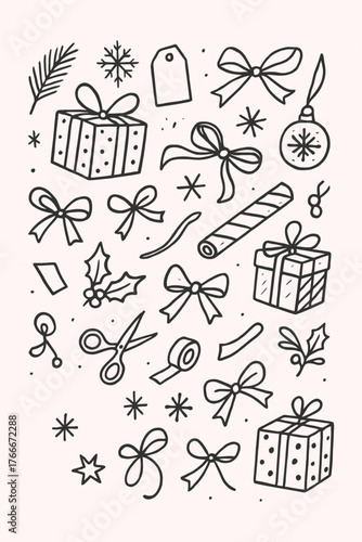Hand-Drawn Christmas Gift Wrapping Pattern Set | Festive Doodle Vector Elements
