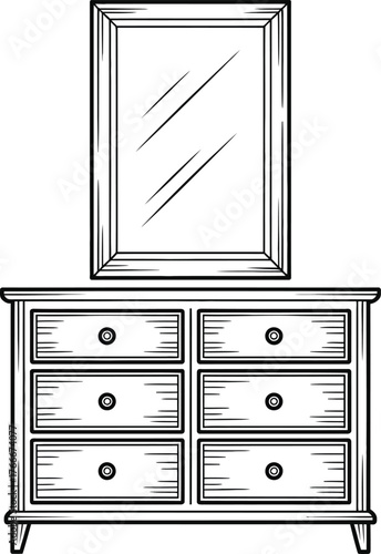 Dresser with Mirror - Outline Illustration
