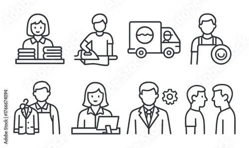 Laundry and dry cleaning services icons in monochrome design