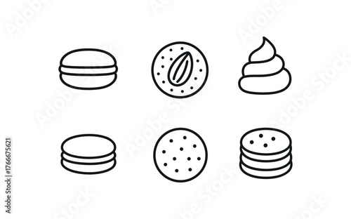 simple outline stroke icon isolated on white background french macaron sweet almond cookie cream filling pastel cookie round cookie colorful cookie dessert cookie cookie