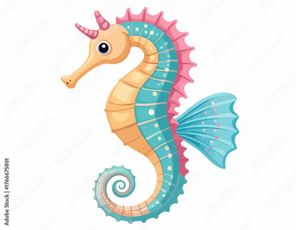 Fototapeta premium Colorful Seahorse Illustration A Playful and Whimsical Marine Creature on White Background