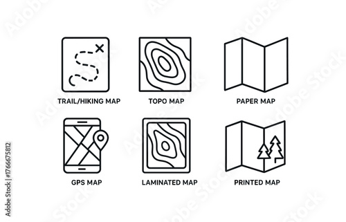 simple outline stroke icon isolated on white background trail hiking map topo map paper map folded map gps map laminated map printed map outdoor map