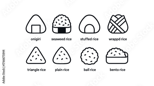 simple outline stroke icon isolated on white background rice onigiri seaweed rice stuffed rice wrapped rice triangle rice plain rice ball rice bento rice