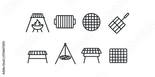 simple outline stroke icon isolated on white background firepit cooking grate steel grill round grate folding grate camp grate bbq grid tripod grate roasting grate