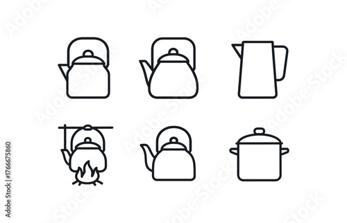 simple outline stroke icon isolated on white background metal camp kettle water pot pouring spout fire kettle camping teapot steel kettle enamel kettle boil pot