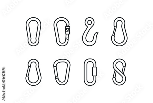simple outline stroke icon isolated on white background steel carabiner clip locking carabiner climbing hook clip spring gate d ring quick clip gear clip