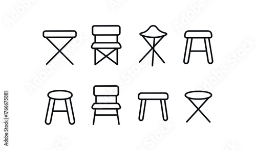 simple outline stroke icon isolated on white background foldable camp stool portable chair tripod stool small lightweight stool camping chair outdoor stool compact stool