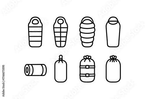 simple outline stroke icon isolated on white background insulated sleeping sack mummy bag down sack bivy sack camping bedroll compact sack padded sack travel sack